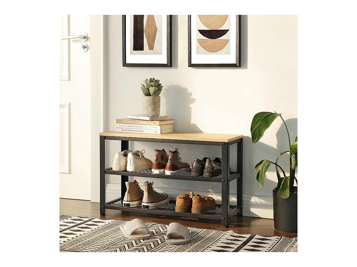 Parya Home - Houten Schoenenrek - Schoenenbank - Metaal - Hout - Industrieel