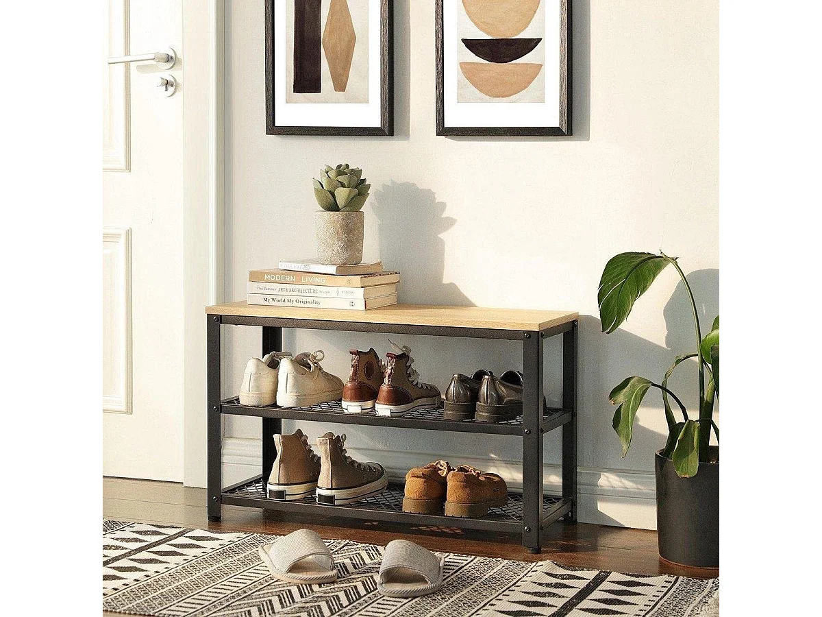 Parya Home - Houten Schoenenrek - Schoenenbank - Metaal - Hout - Industrieel