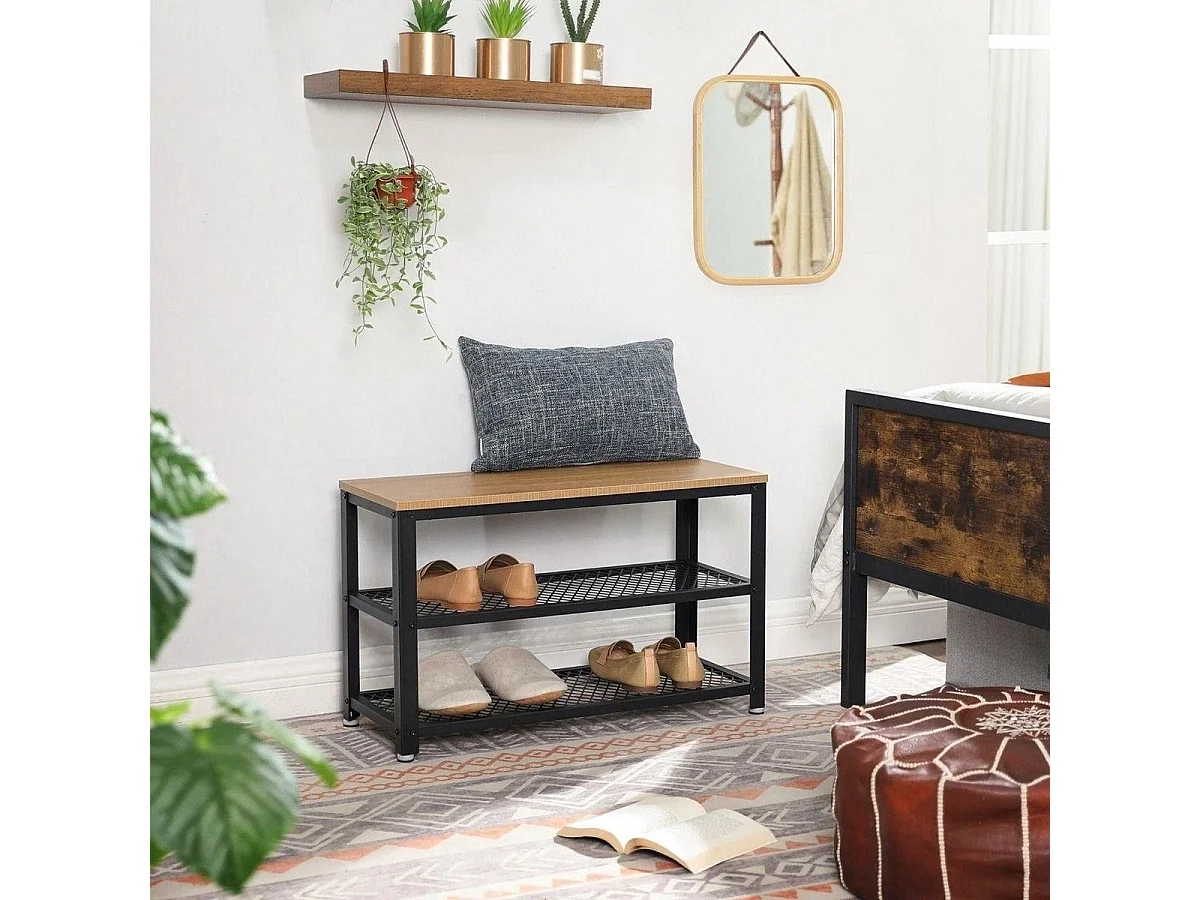 Parya Home - Houten Schoenenrek - Schoenenbank - Metaal - Hout - Industrieel