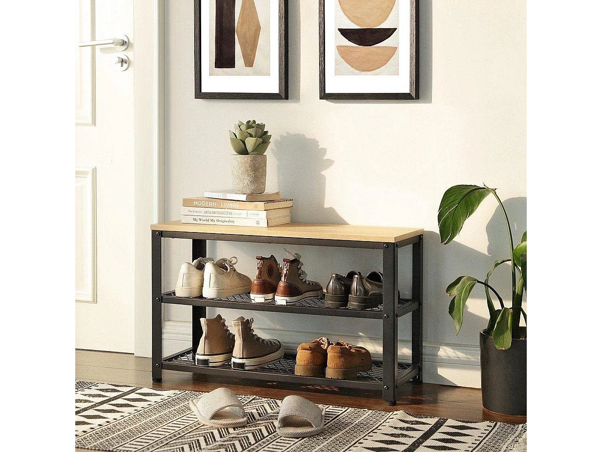 Parya Home - Houten Schoenenrek - Schoenenbank - Metaal - Hout - Industrieel