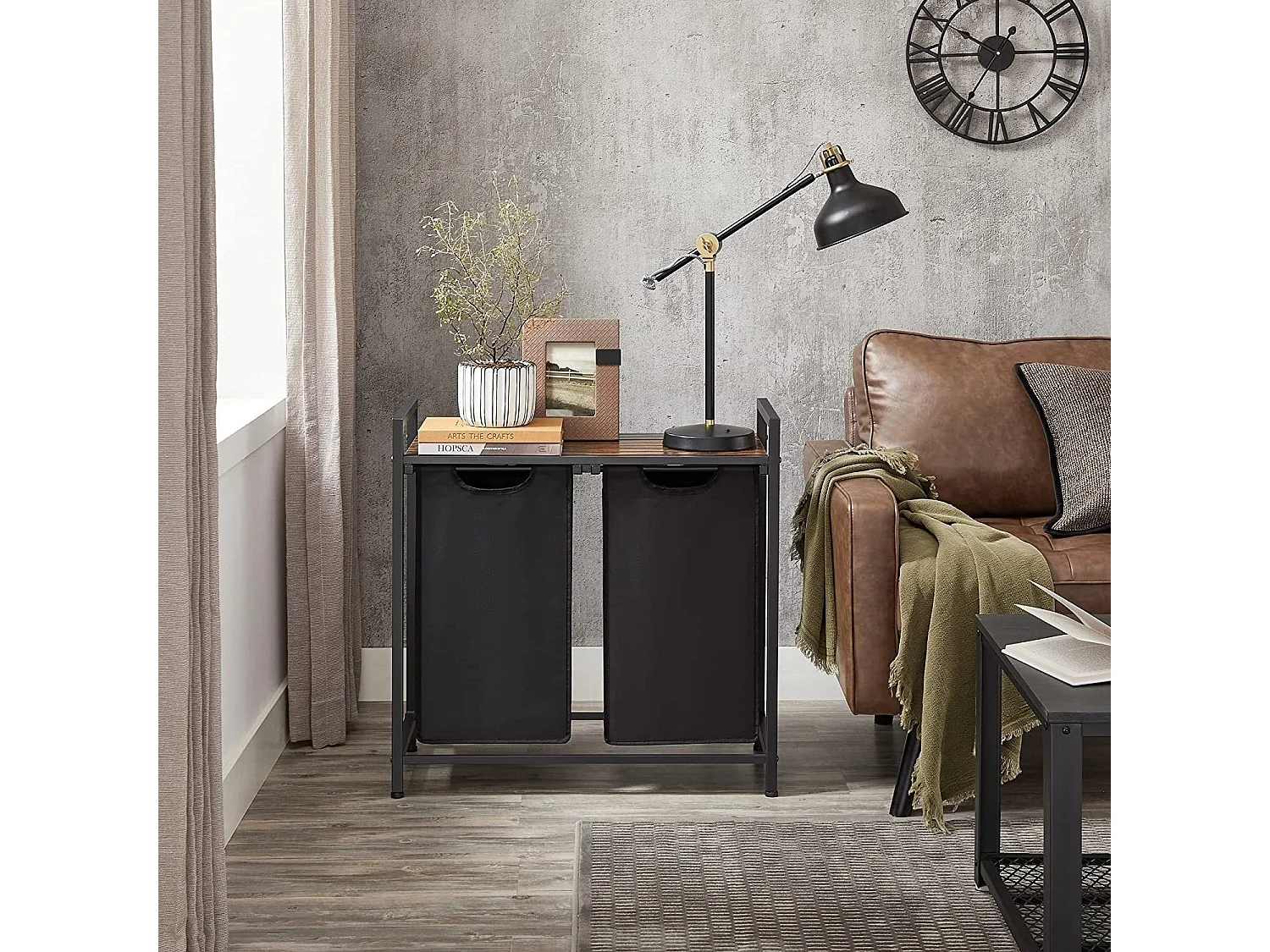 Parya Home - Zwarte Wasverzamelaar - 2 Vakken incl. Plank - Vintage - Metaal - Bruin