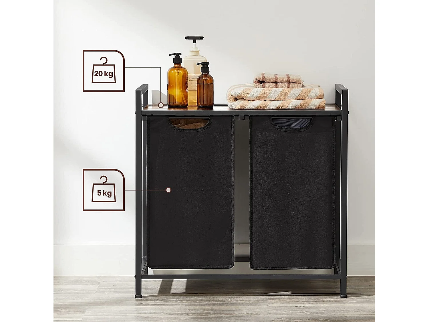 Parya Home - Zwarte Wasverzamelaar - 2 Vakken incl. Plank - Vintage - Metaal - Bruin