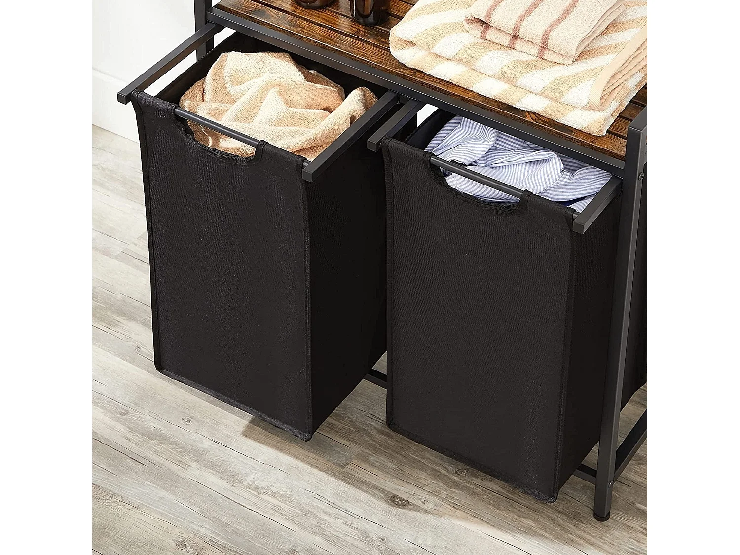 Parya Home - Zwarte Wasverzamelaar - 2 Vakken incl. Plank - Vintage - Metaal - Bruin