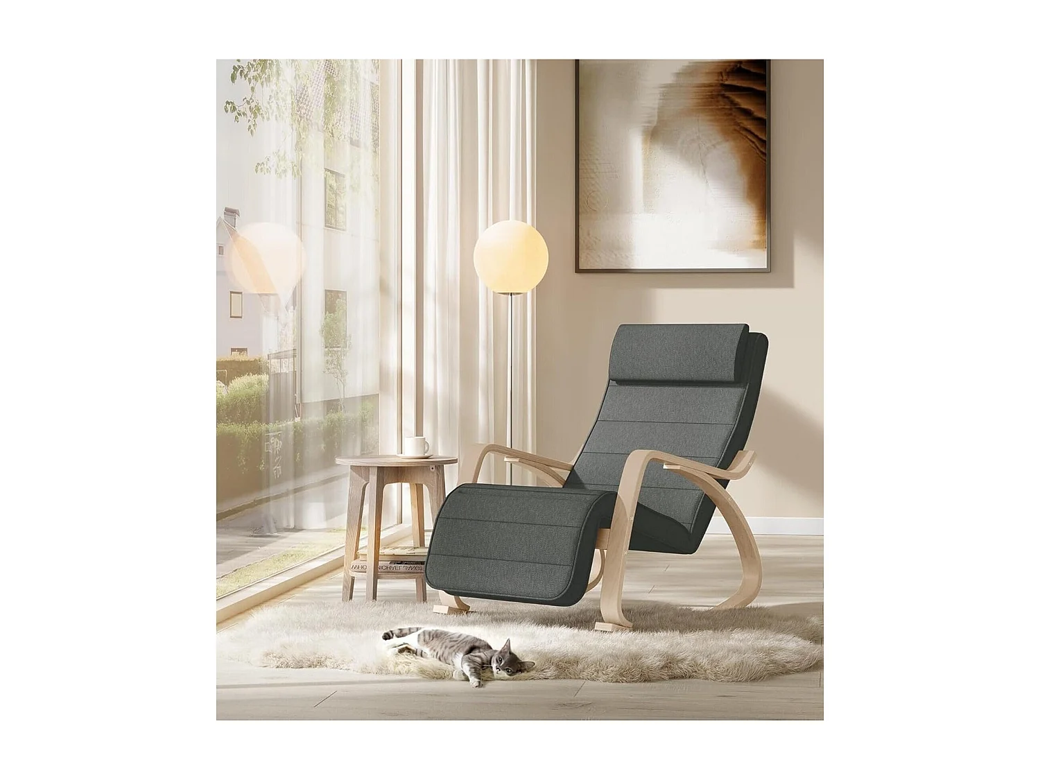 Schommelstoel - Relaxstoel - Verstelbaar 5 standen - Grijs