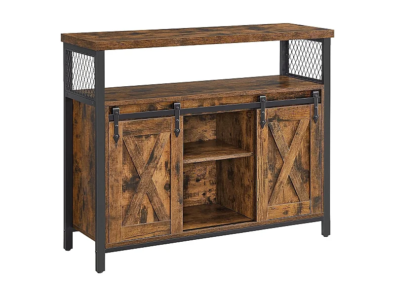 Parya Home Industrieel Sideboard – Keukenkastje met 2 schuifdeuren en verstelbare plank, bruin-zwart