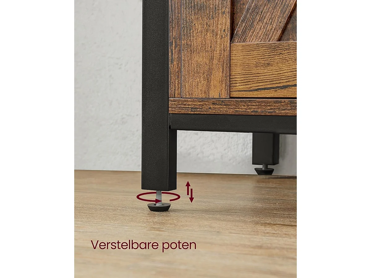 Parya Home Industrieel Sideboard – Keukenkastje met 2 schuifdeuren en verstelbare plank, bruin-zwart