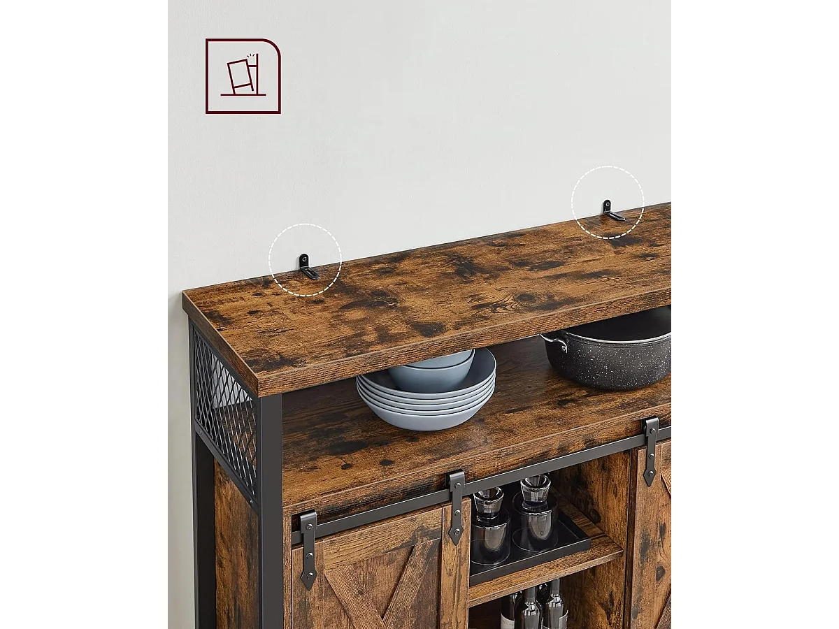 Parya Home Industrieel Sideboard – Keukenkastje met 2 schuifdeuren en verstelbare plank, bruin-zwart