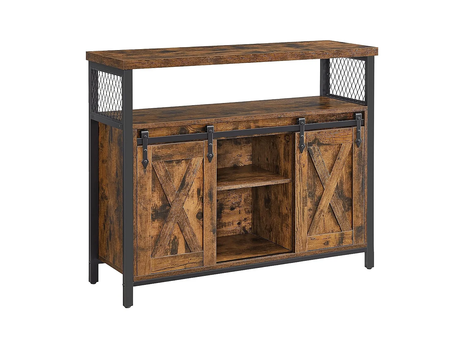 Parya Home Industrieel Sideboard – Keukenkastje met 2 schuifdeuren en verstelbare plank, bruin-zwart