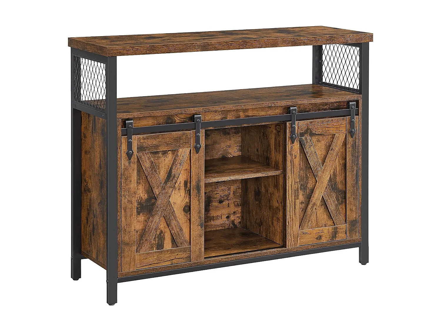 Parya Home Industrieel Sideboard – Keukenkastje met 2 schuifdeuren en verstelbare plank, bruin-zwart