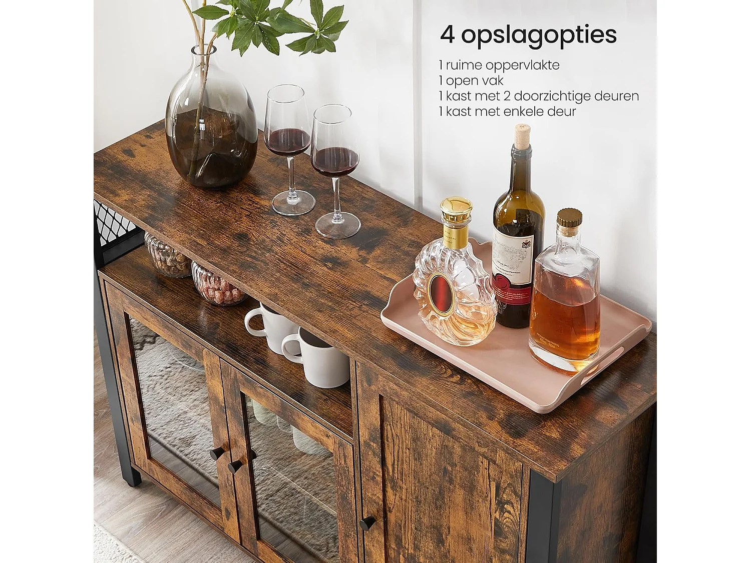 Parya Home Industrieel Dressoir – Keukenkast met 3 deuren, woonkamer, keuken, 110 x 33 x 75 cm