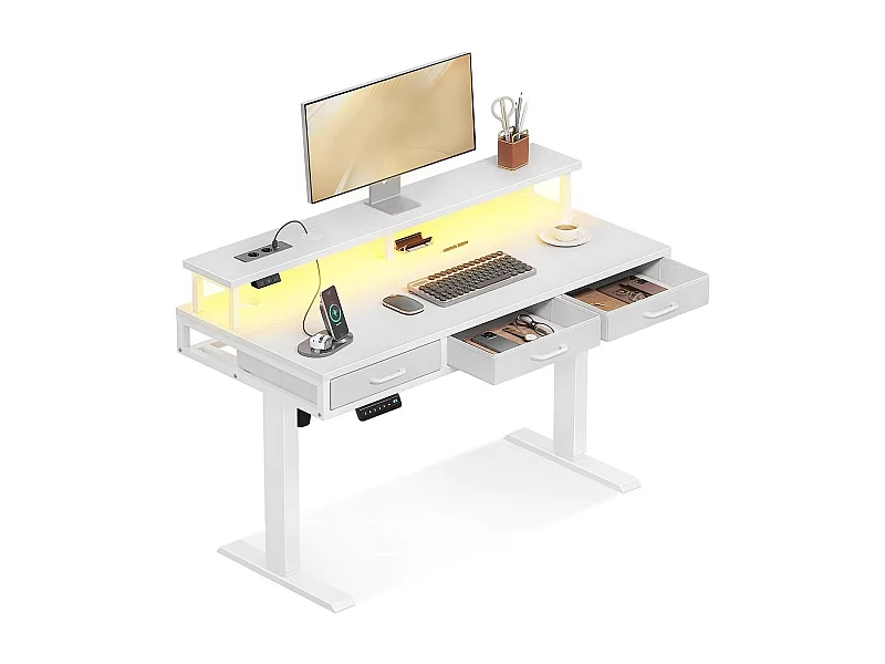 Parya Home Elektrisch Verstelbaar Bureau – 2 Lades, Toetsenbordlade, verlichting & 3 Geheugenstanden