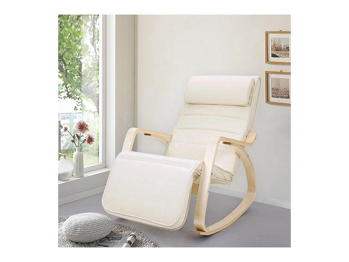 Schommelstoel - Relaxstoel - Verstelbaar 5 standen - Naturel / Beige