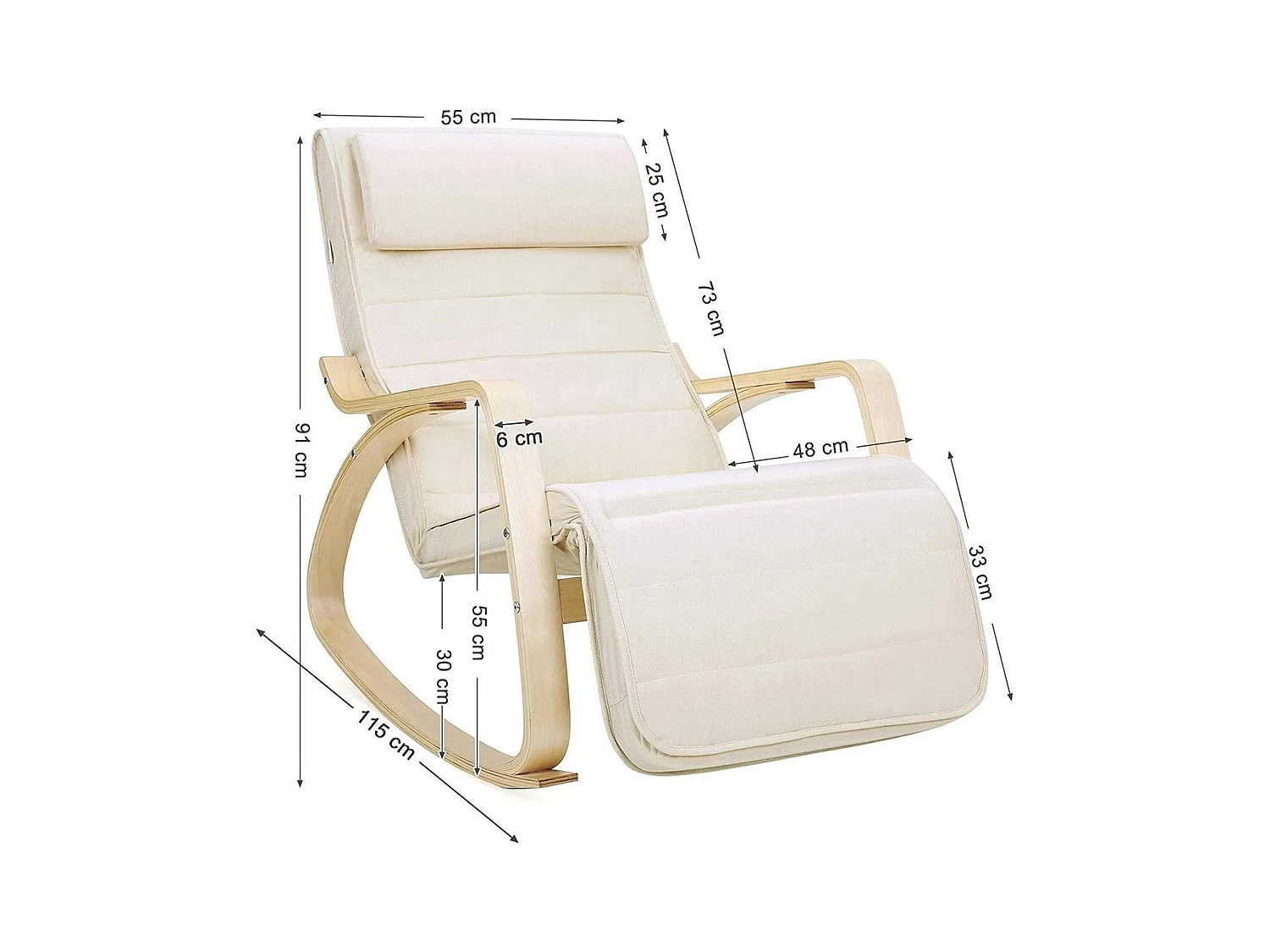 Schommelstoel - Relaxstoel - Verstelbaar 5 standen - Naturel / Beige