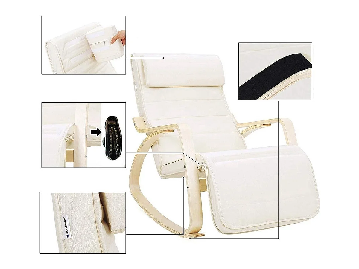 Schommelstoel - Relaxstoel - Verstelbaar 5 standen - Naturel / Beige