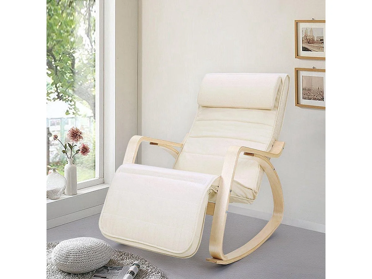 Schommelstoel - Relaxstoel - Verstelbaar 5 standen - Naturel / Beige