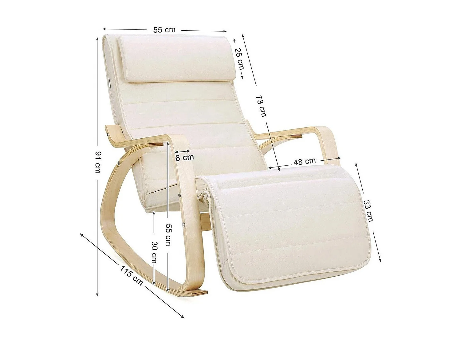 Schommelstoel - Relaxstoel - Verstelbaar 5 standen - Naturel / Beige