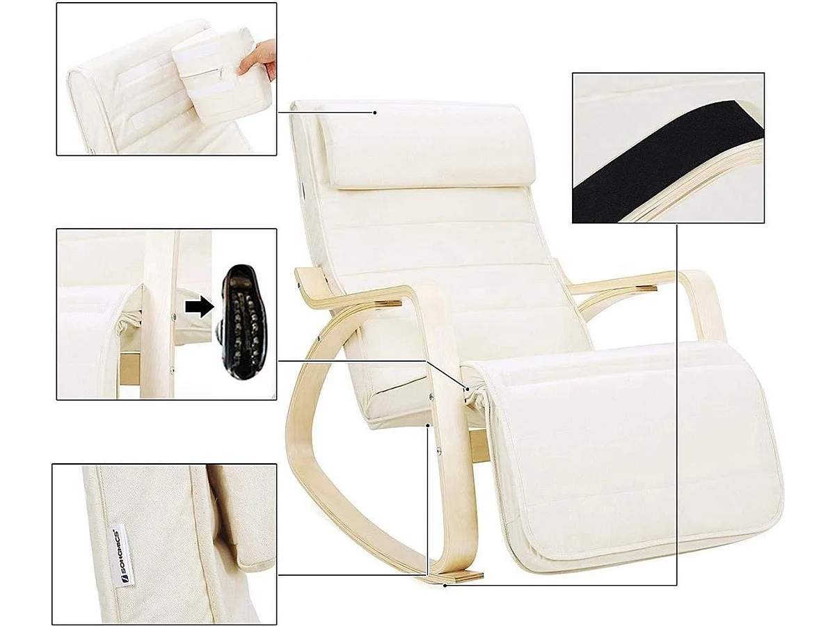 Schommelstoel - Relaxstoel - Verstelbaar 5 standen - Naturel / Beige