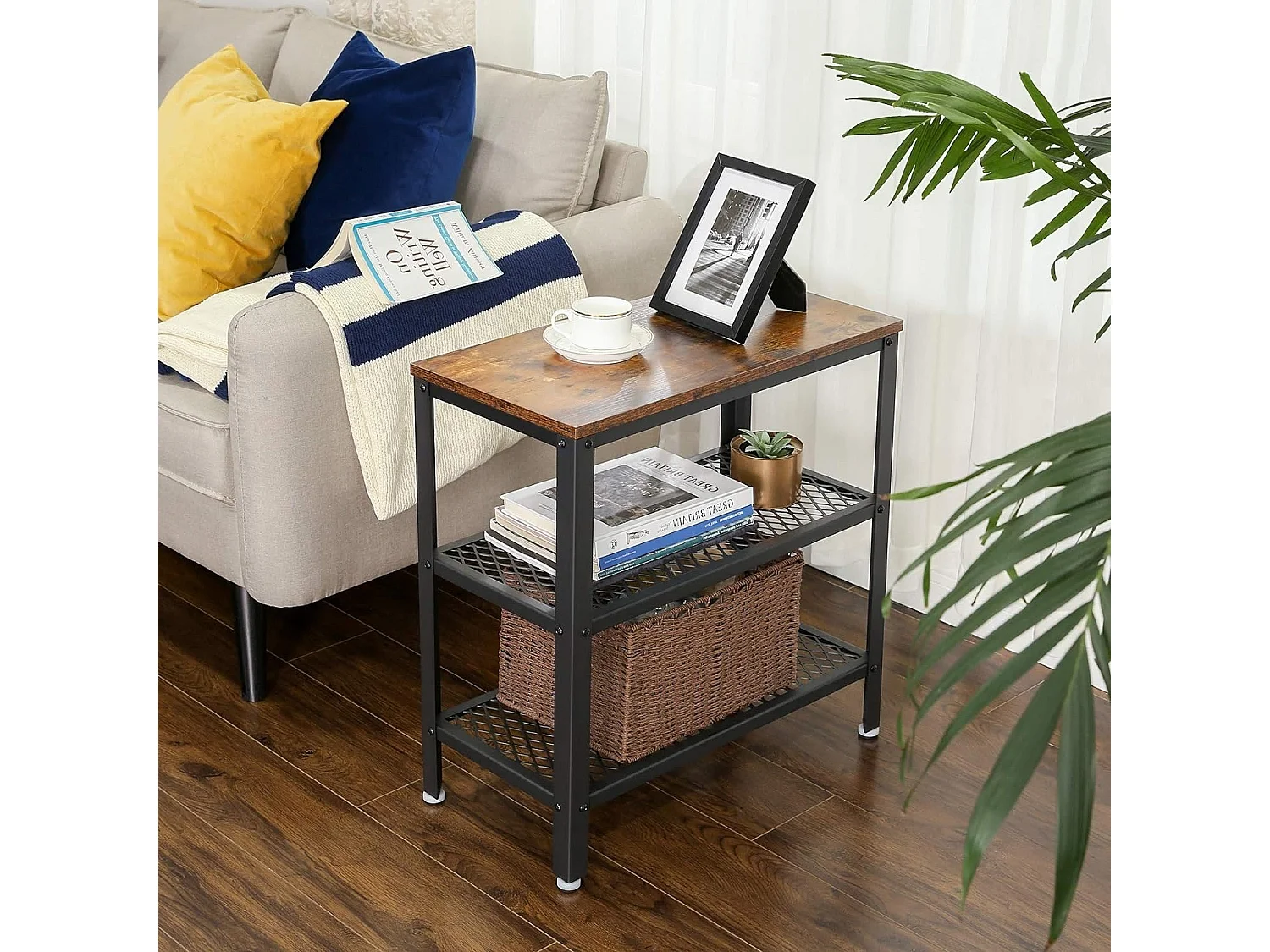 Deluxe Bijzettafel - Met 2 Roosters - Vintage - Industrieel - Bruin