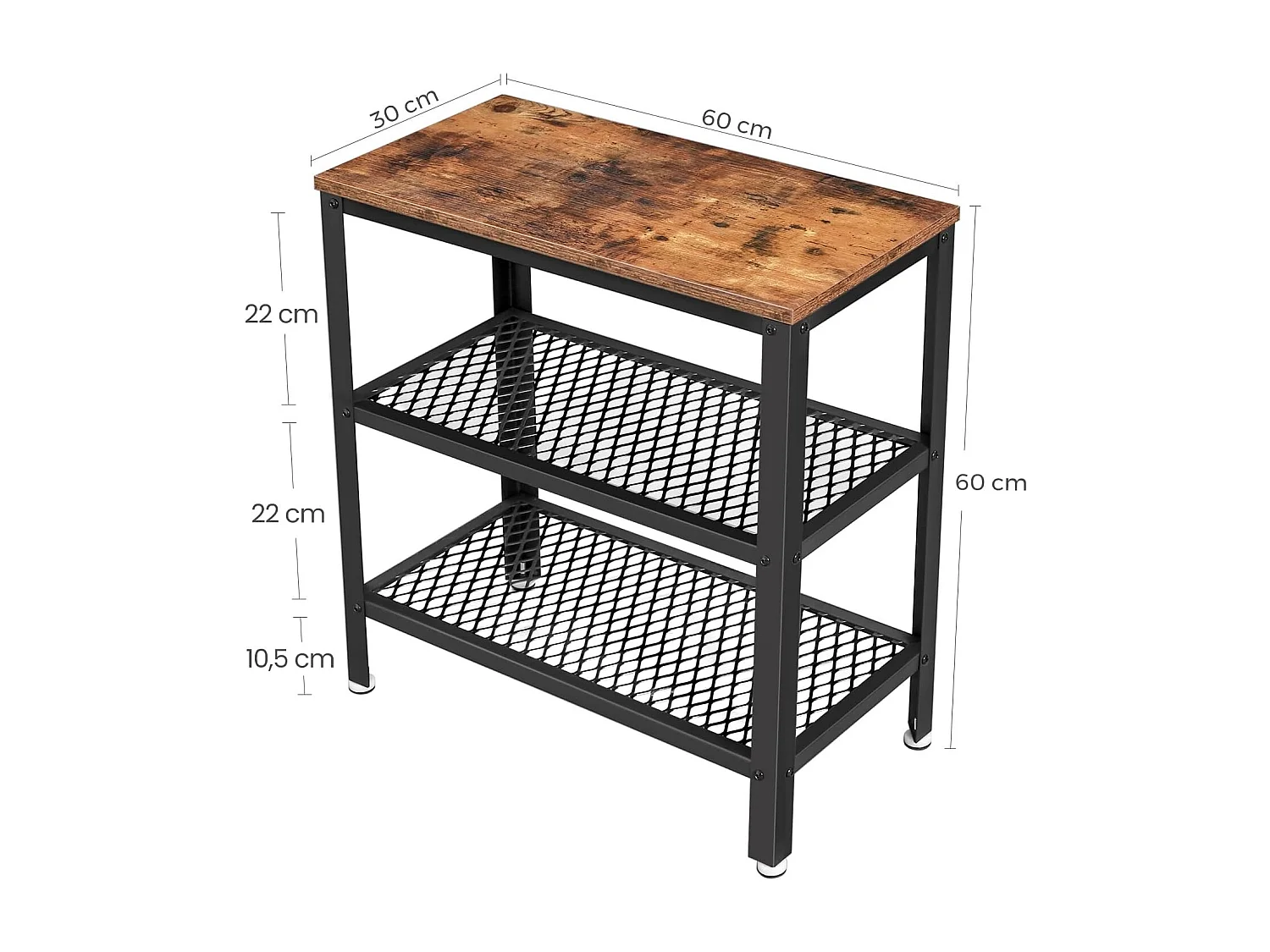 Deluxe Bijzettafel - Met 2 Roosters - Vintage - Industrieel - Bruin