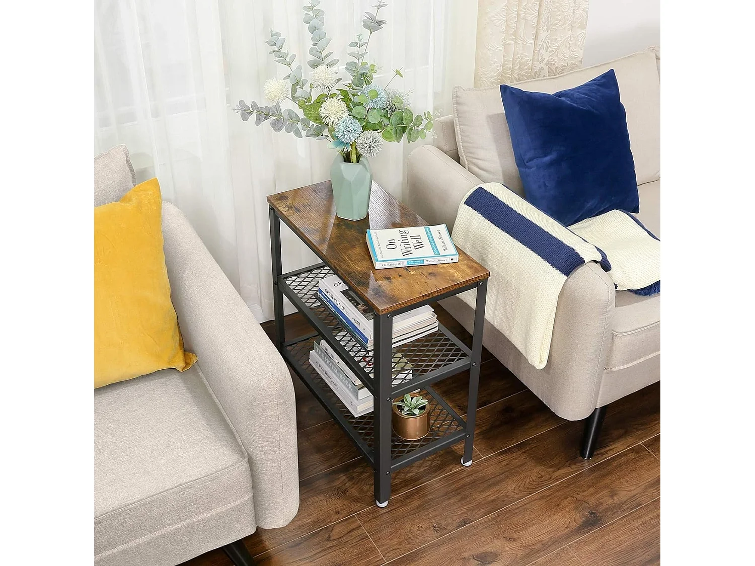 Deluxe Bijzettafel - Met 2 Roosters - Vintage - Industrieel - Bruin