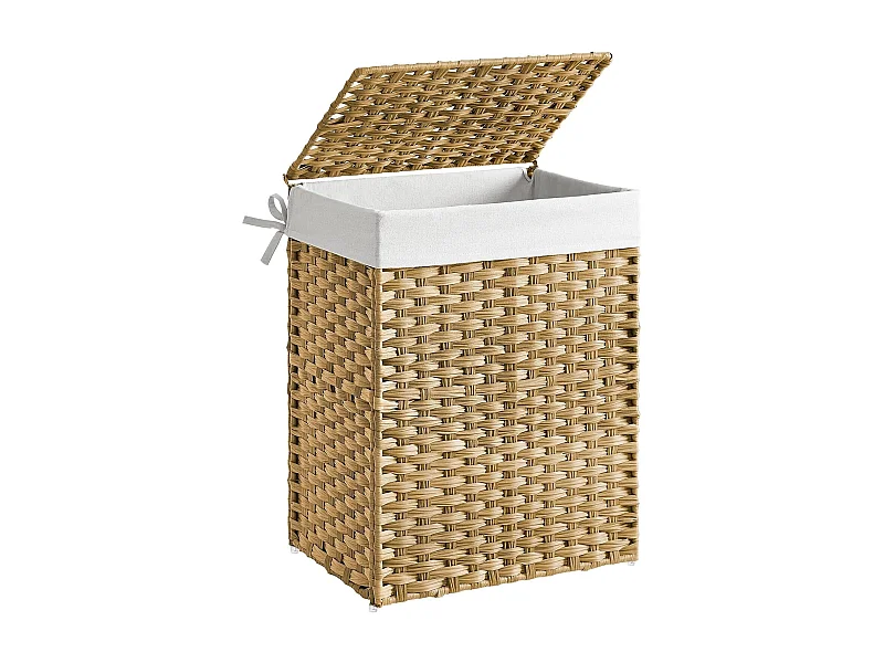 Handgeweven wasmand - 90L - Synthetisch rotan - Met deksel en handvatten - Waszak afneembaar