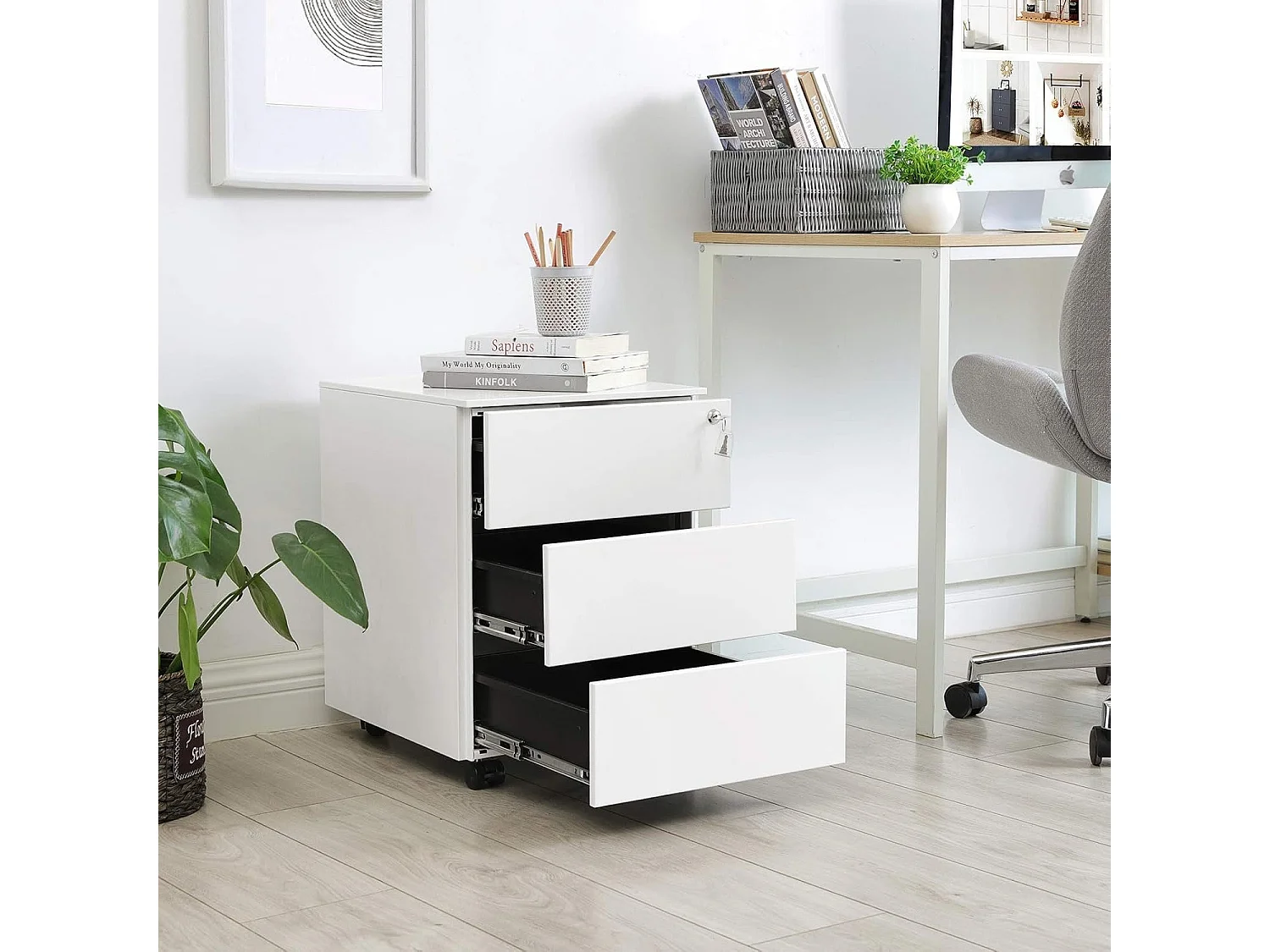 Rolcontainer - Met 3 laden - Voorgemonteerd - Wit