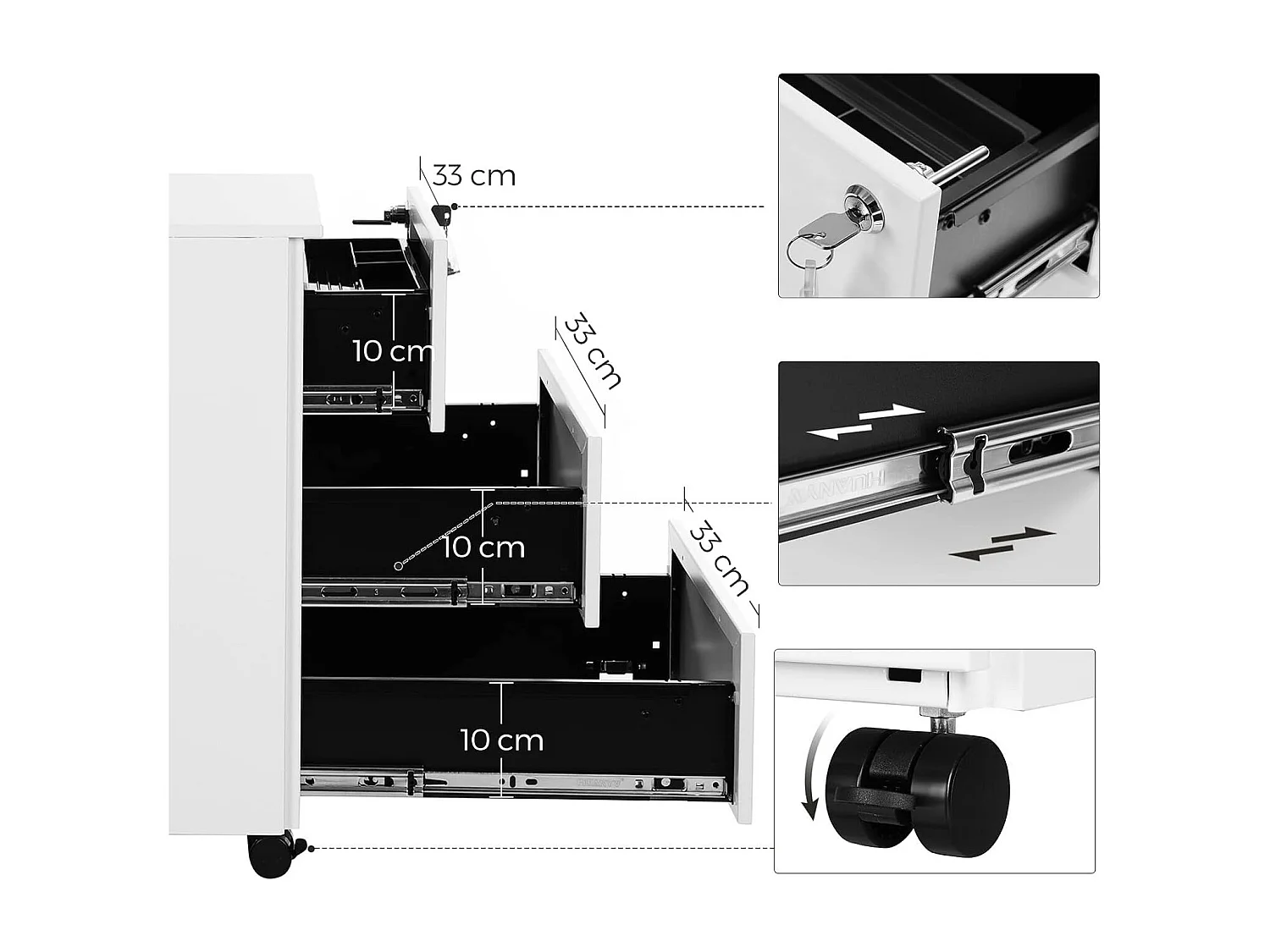 Rolcontainer - Met 3 laden - Voorgemonteerd - Wit