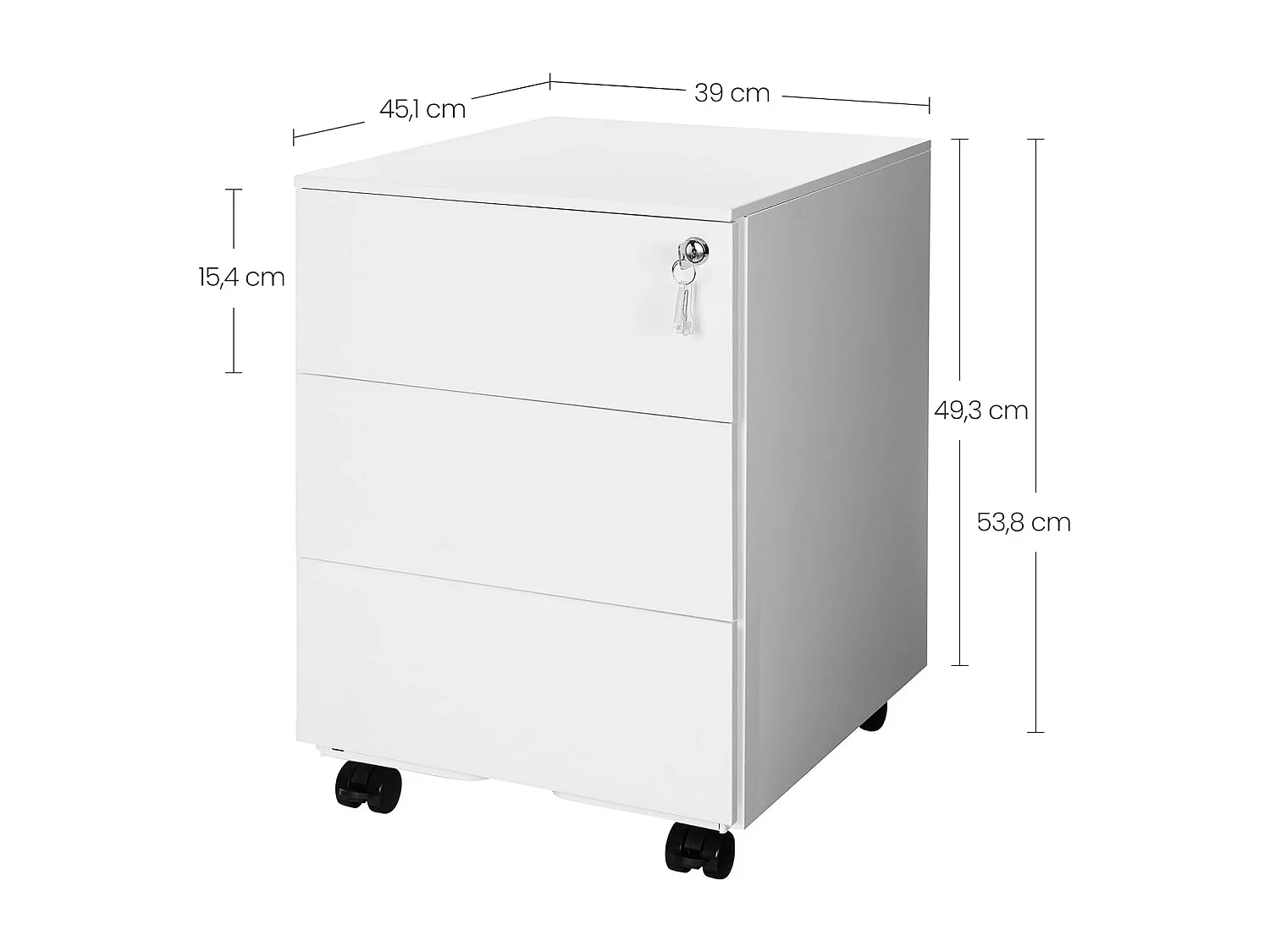 Rolcontainer - Met 3 laden - Voorgemonteerd - Wit