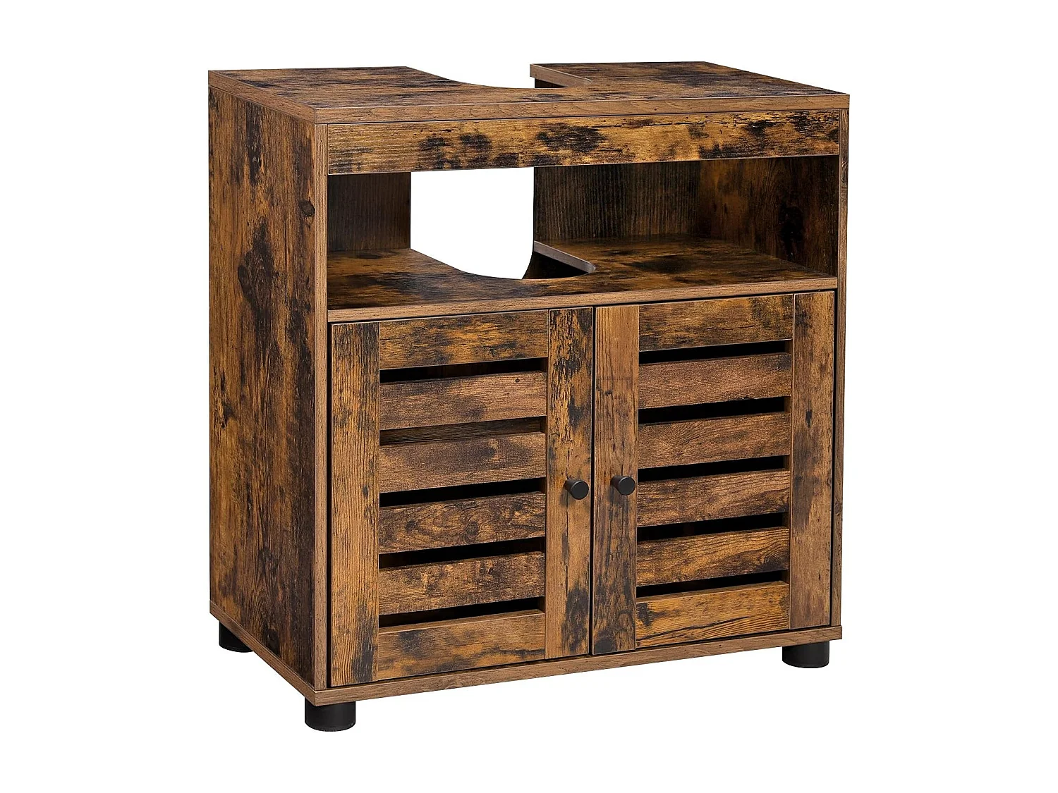 Parya Home Vintage Wastafelmeubel – 2 lamellendeuren en verstelbare plank, 60 x 30 x 63 cm,bruin