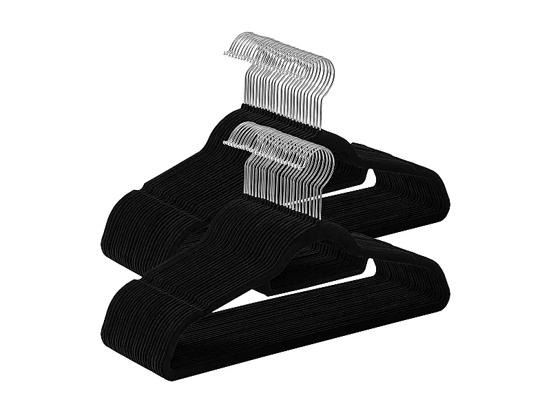Fluwelen kleerhangers - Zwart - Set van 50 met ruimtebesparend ontwerp