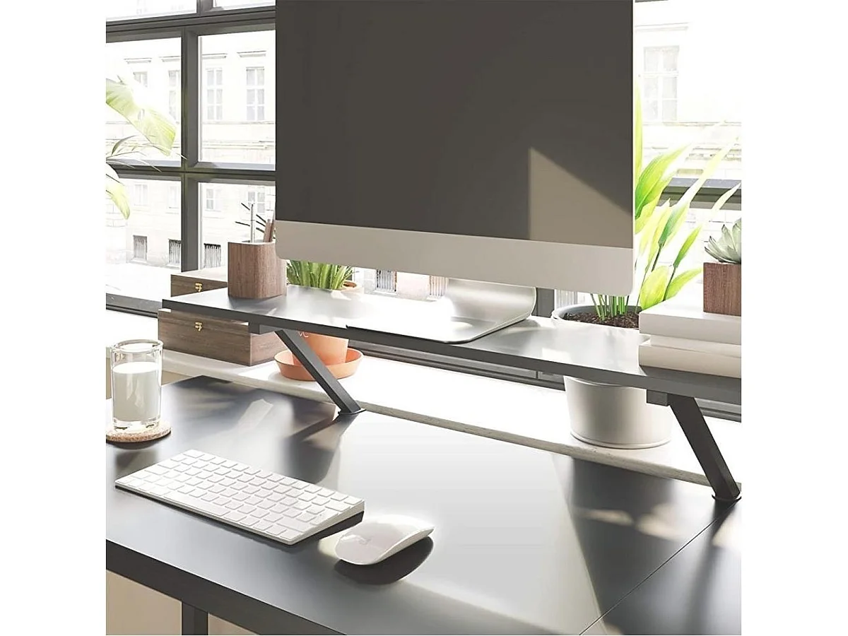 Parya bureau, L-vormig computerbureau met beweegbare monitorbevestiging, metaal, zwart LWD56BK