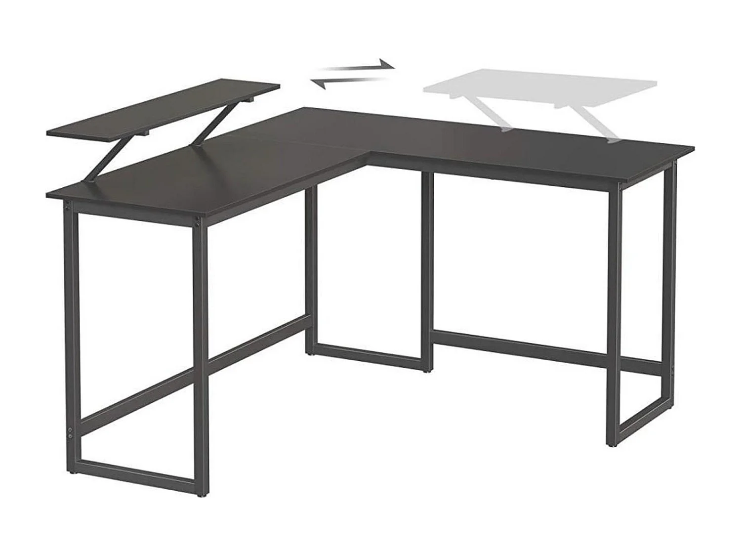 Parya bureau, L-vormig computerbureau met beweegbare monitorbevestiging, metaal, zwart LWD56BK