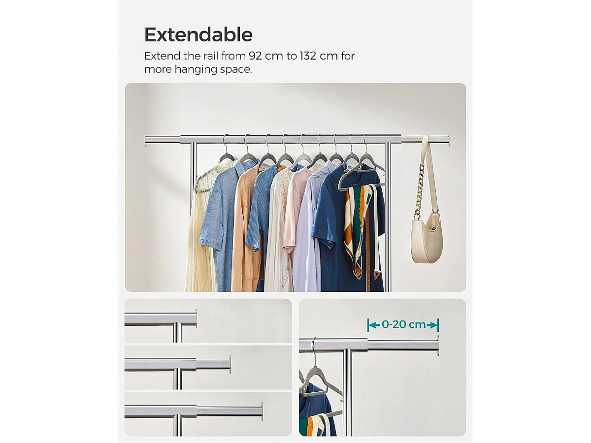 Kledingrek Bobbel Home - Verchroomd met Uitschuifbare Stang - 150 kg Laadvermogen