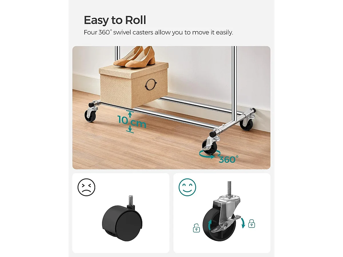 Kledingrek Bobbel Home - Verchroomd met Uitschuifbare Stang - 150 kg Laadvermogen