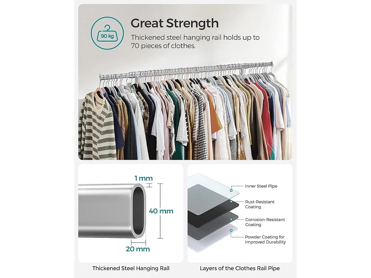 Kledingrek Bobbel Home - Verchroomd met Uitschuifbare Stang - 150 kg Laadvermogen