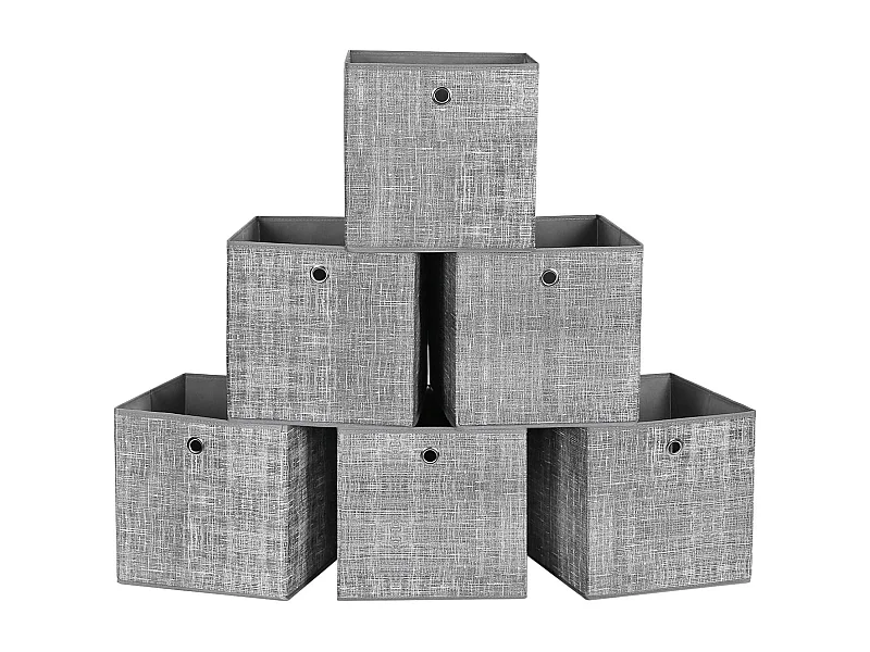Opvouwbare opbergdozen, 6 stuks, bakken, manden, kisten, van vliesstof, 30 x 30 x 30 cm, grijs