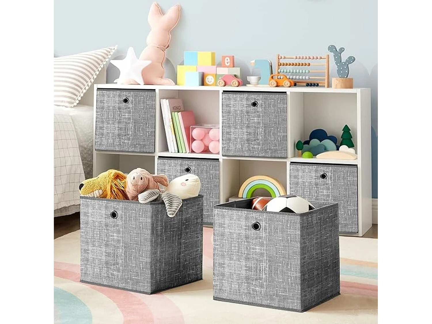 Opvouwbare opbergdozen, 6 stuks, bakken, manden, kisten, van vliesstof, 30 x 30 x 30 cm, grijs