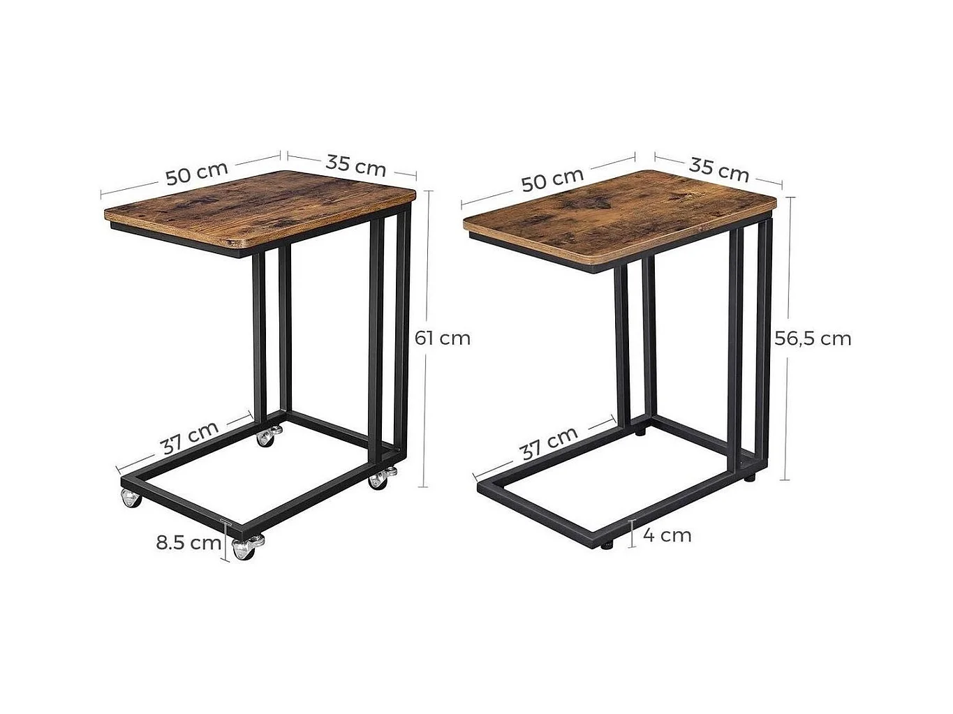Parya Home - Bijzettafel op Wieltjes - Vintage - Industrieel