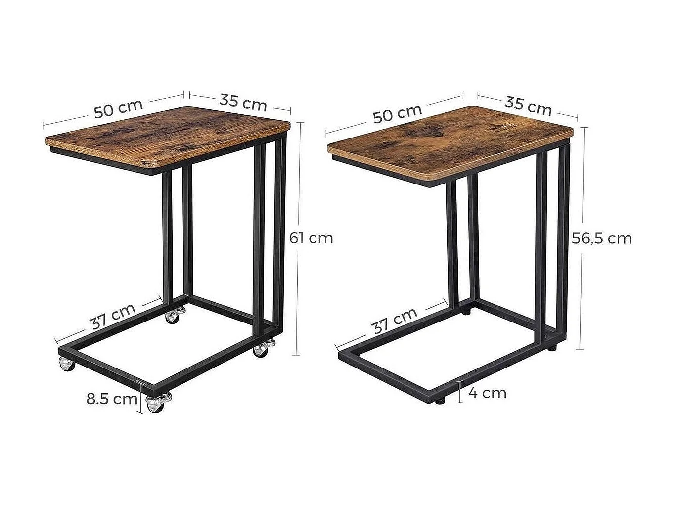 Parya Home - Bijzettafel op Wieltjes - Vintage - Industrieel