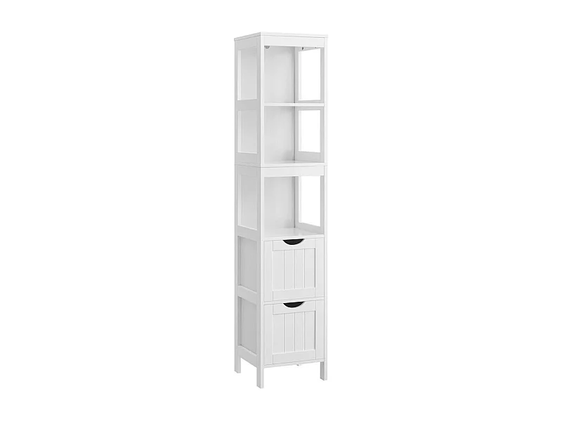 Bobbel Home - Hoge kast voor badkamer, met 2 laden en 3 open vakken, 30 x 30 x 141,5 cm,, wit