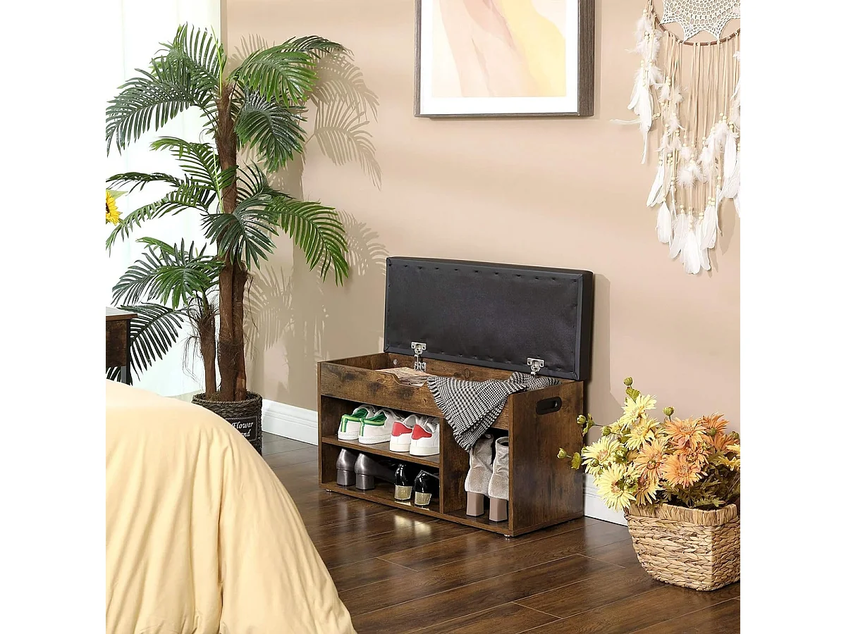 Vintage Schoenenbank – Schoenenkast – Schoenenrek – Schoenenbank Met Zitkussen – Zwart/Bruin