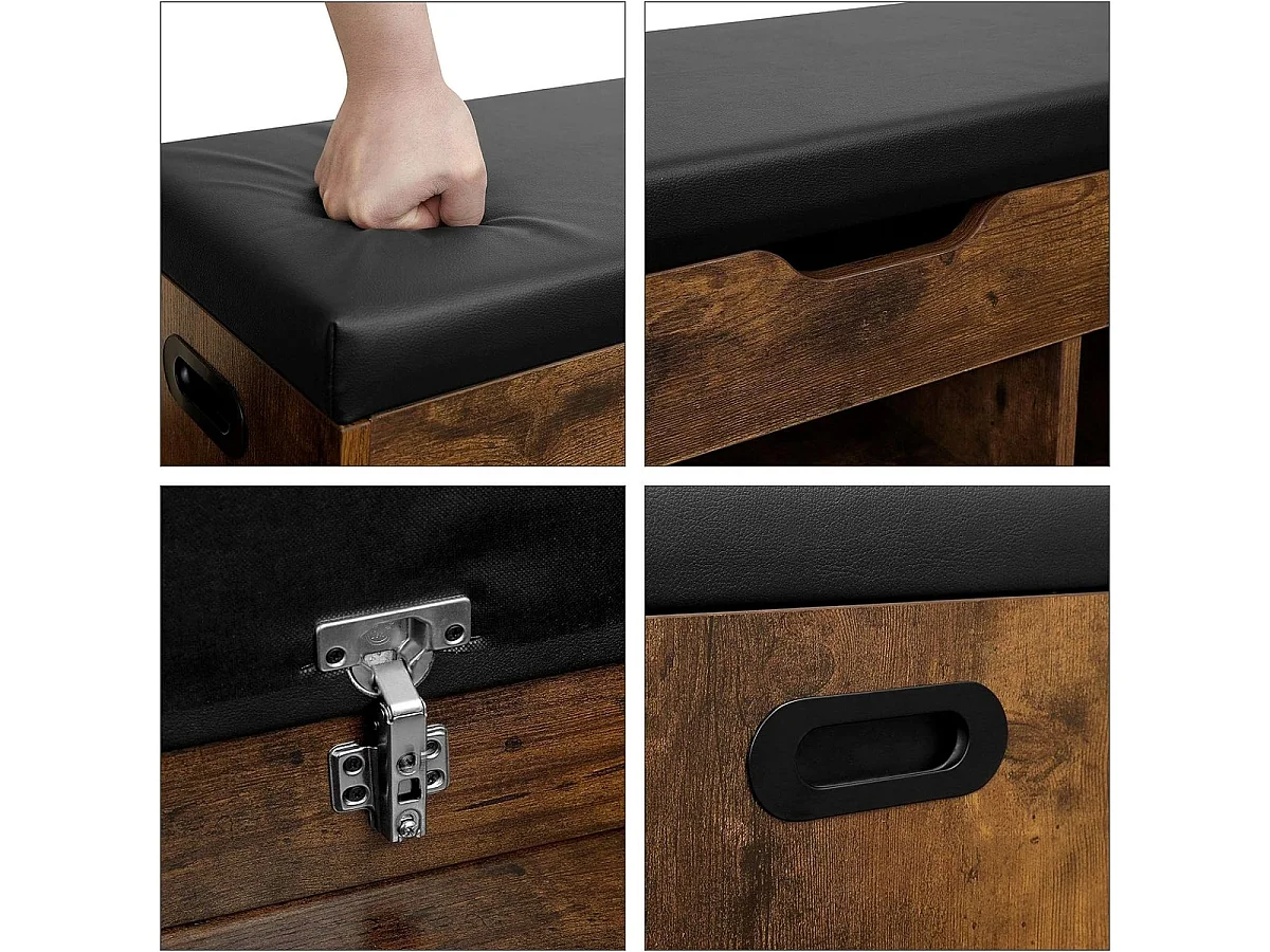 Vintage Schoenenbank – Schoenenkast – Schoenenrek – Schoenenbank Met Zitkussen – Zwart/Bruin