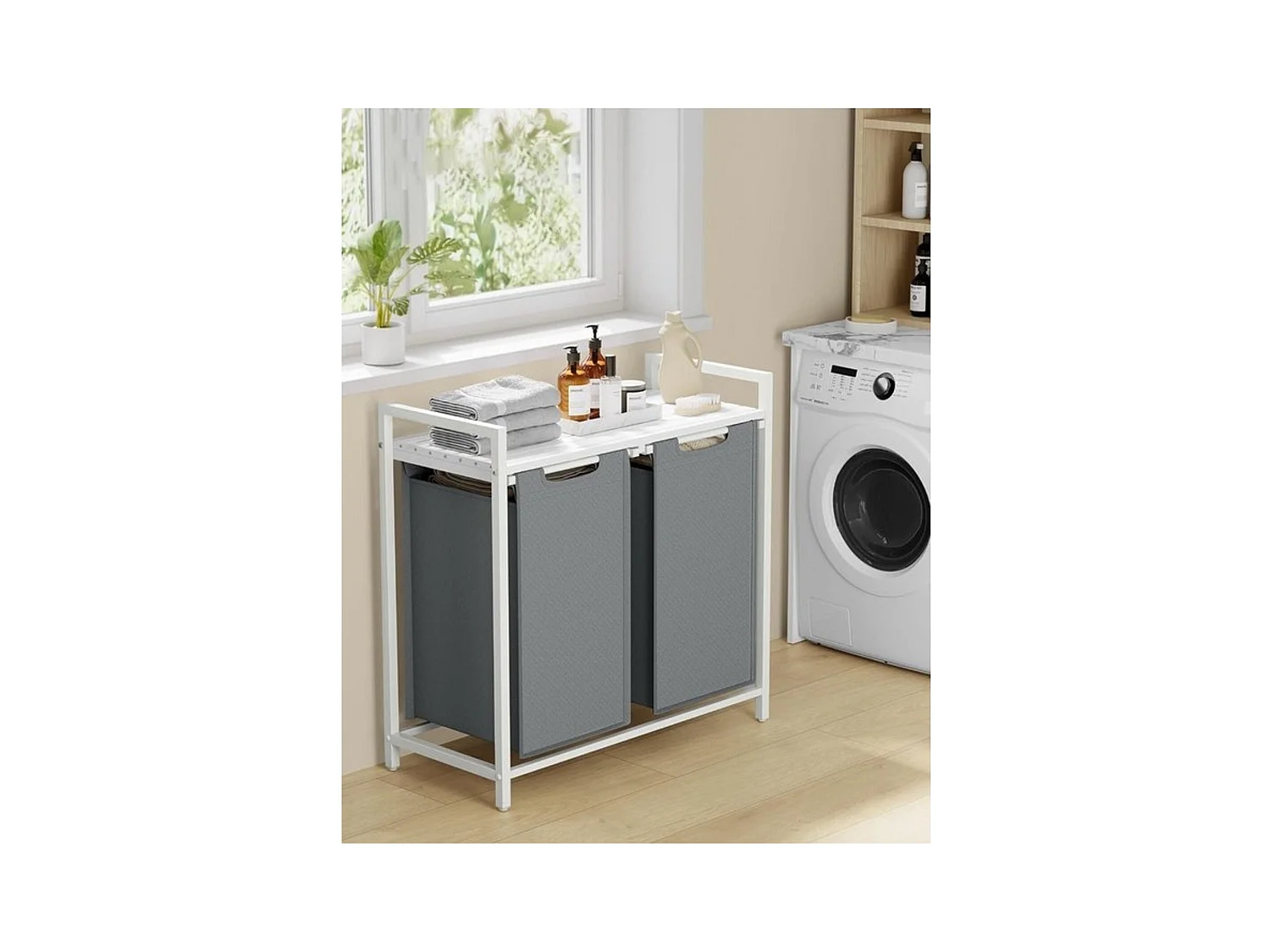 Bobbel Home - Wasmand, 2 vakken en 2 verwijderbare zakken, werkblad,  2 x 46 liter, 73 x 33 x 72 cm,