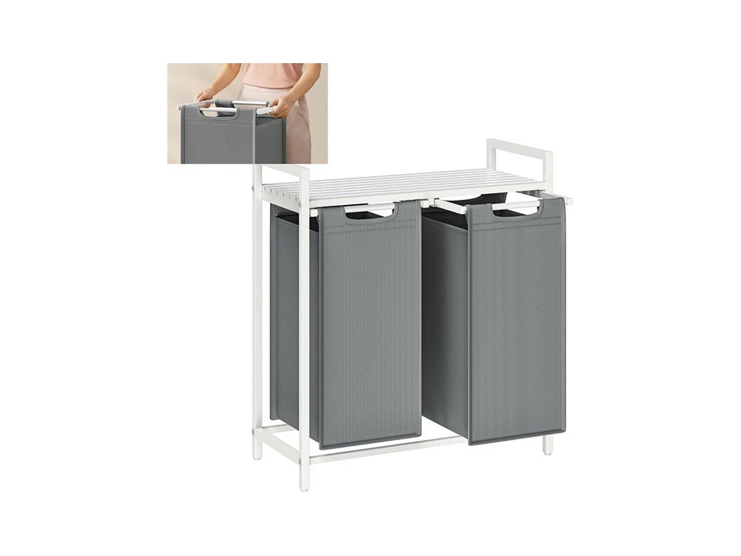 Bobbel Home - Wasmand, 2 vakken en 2 verwijderbare zakken, werkblad,  2 x 46 liter, 73 x 33 x 72 cm,