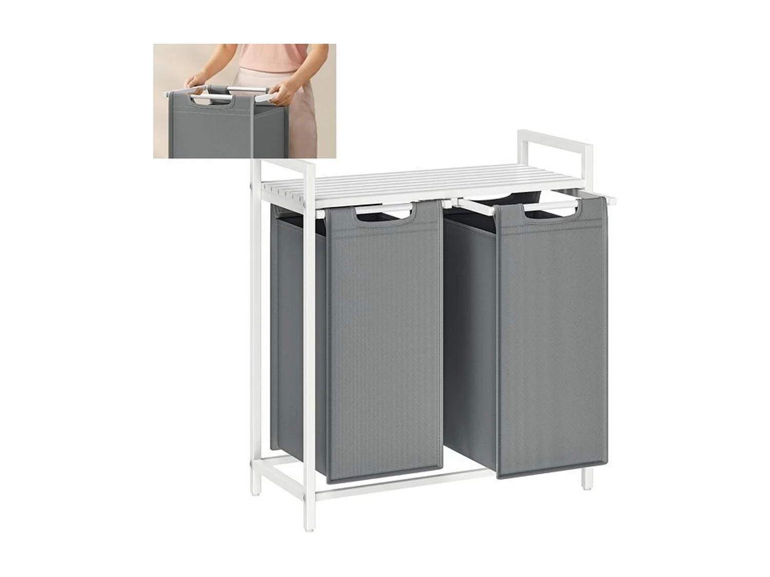 Bobbel Home - Wasmand, 2 vakken en 2 verwijderbare zakken, werkblad,  2 x 46 liter, 73 x 33 x 72 cm,