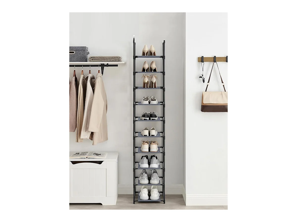 Parya Home Smal Schoenenrek – 10-laags schoenenopberger van metaal en vliesstof, 33 x 33 x 173 cm