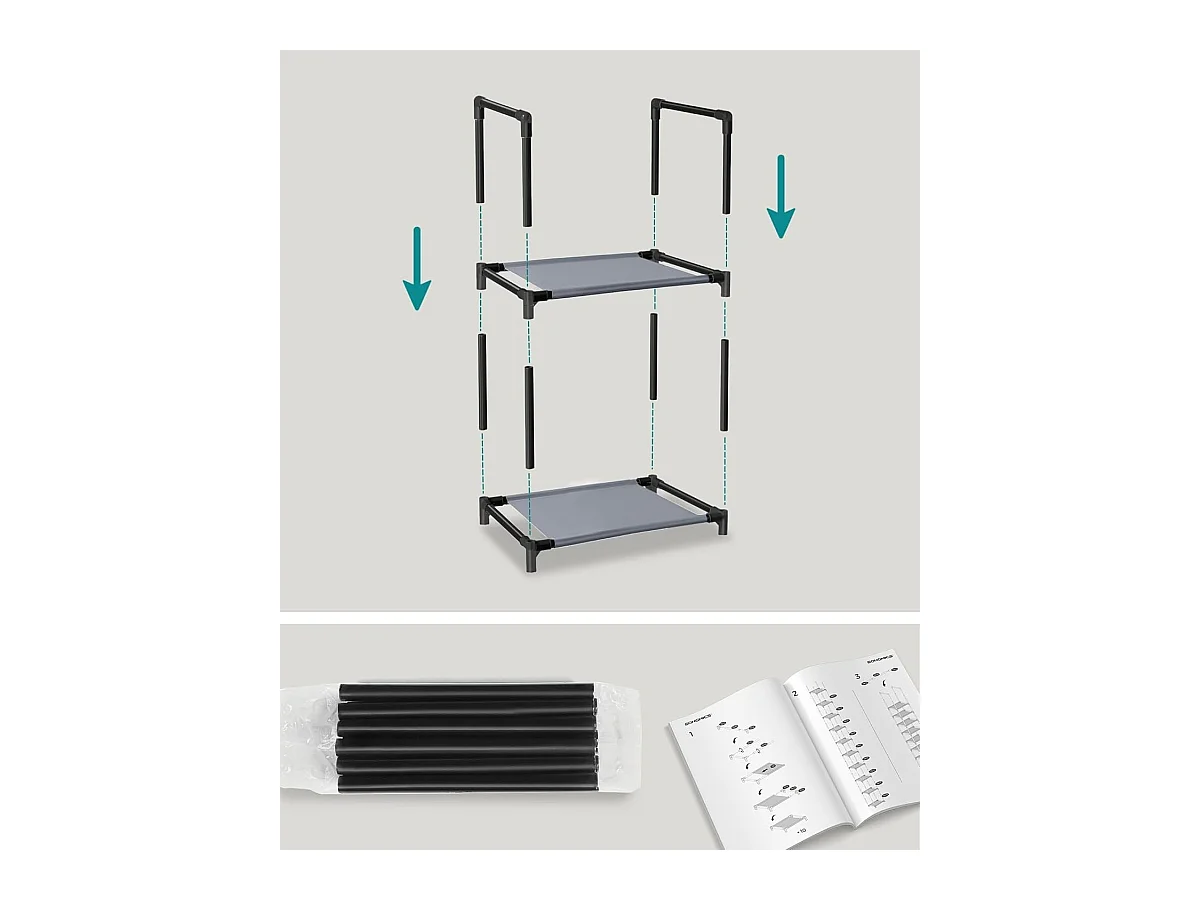 Parya Home Smal Schoenenrek – 10-laags schoenenopberger van metaal en vliesstof, 33 x 33 x 173 cm