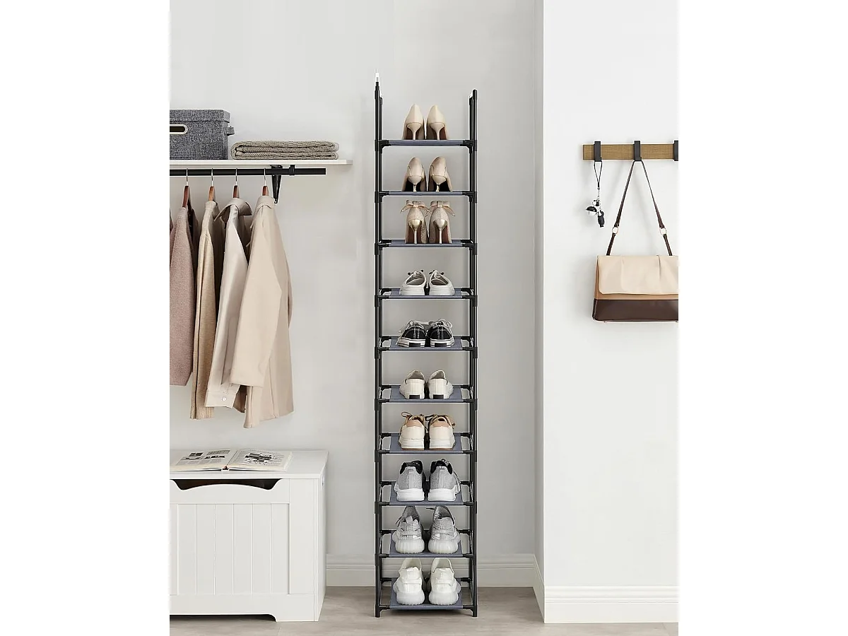 Parya Home Smal Schoenenrek – 10-laags schoenenopberger van metaal en vliesstof, 33 x 33 x 173 cm