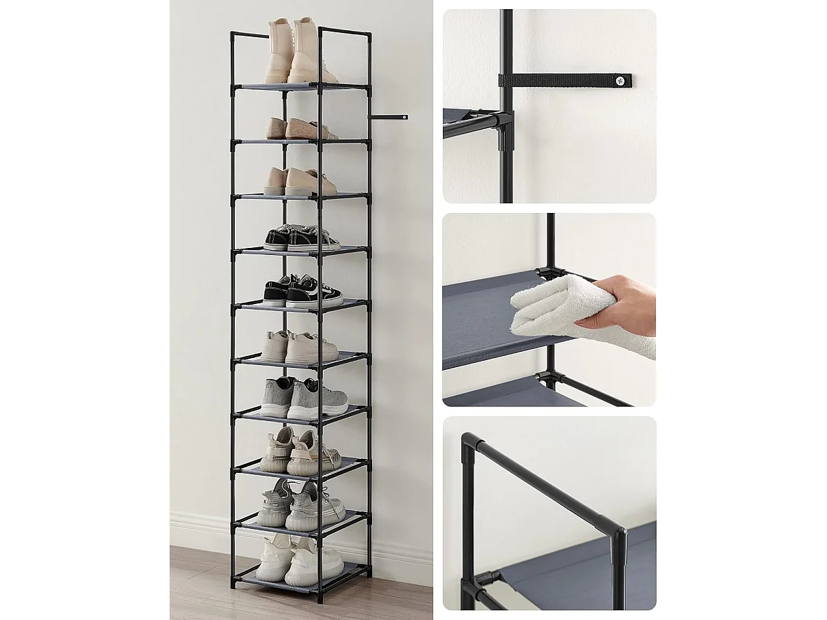 Parya Home Smal Schoenenrek – 10-laags schoenenopberger van metaal en vliesstof, 33 x 33 x 173 cm