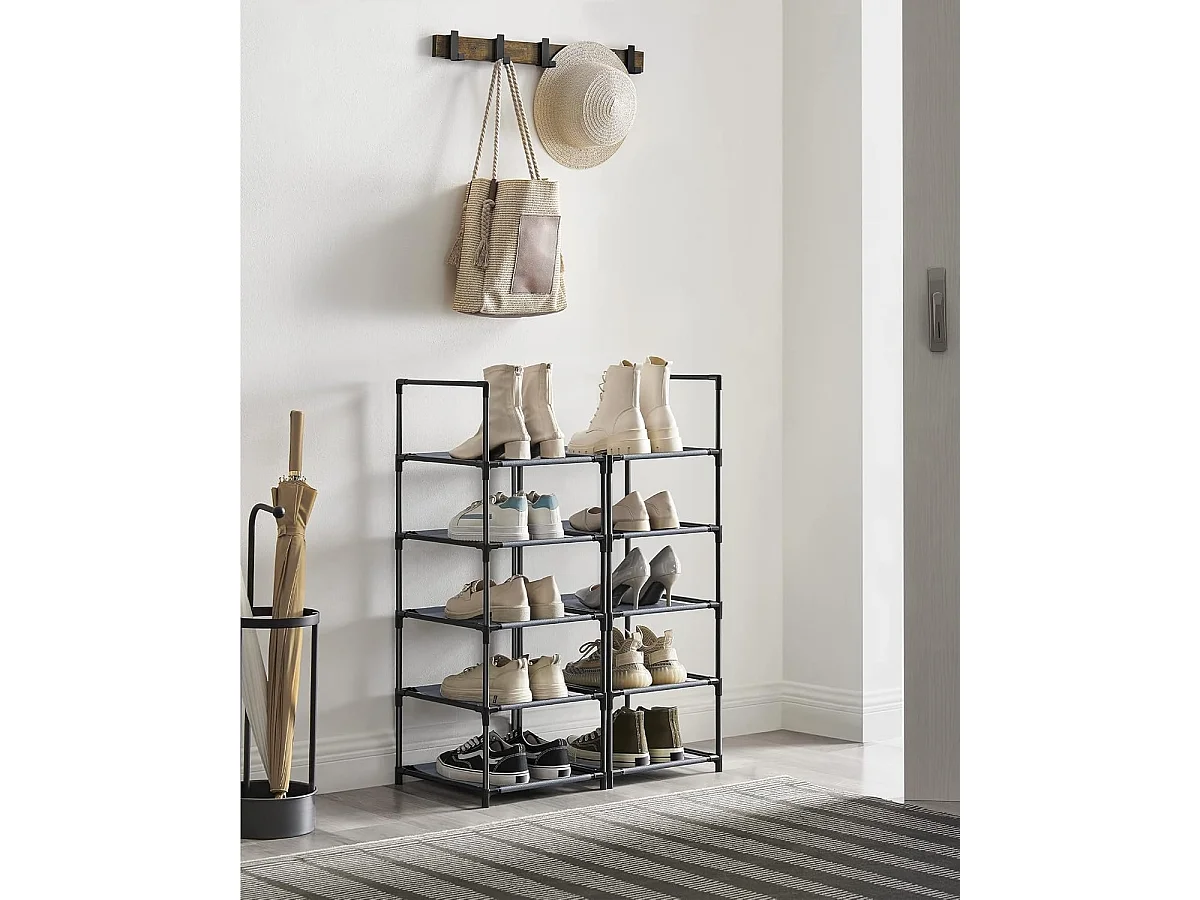 Parya Home Smal Schoenenrek – 10-laags schoenenopberger van metaal en vliesstof, 33 x 33 x 173 cm